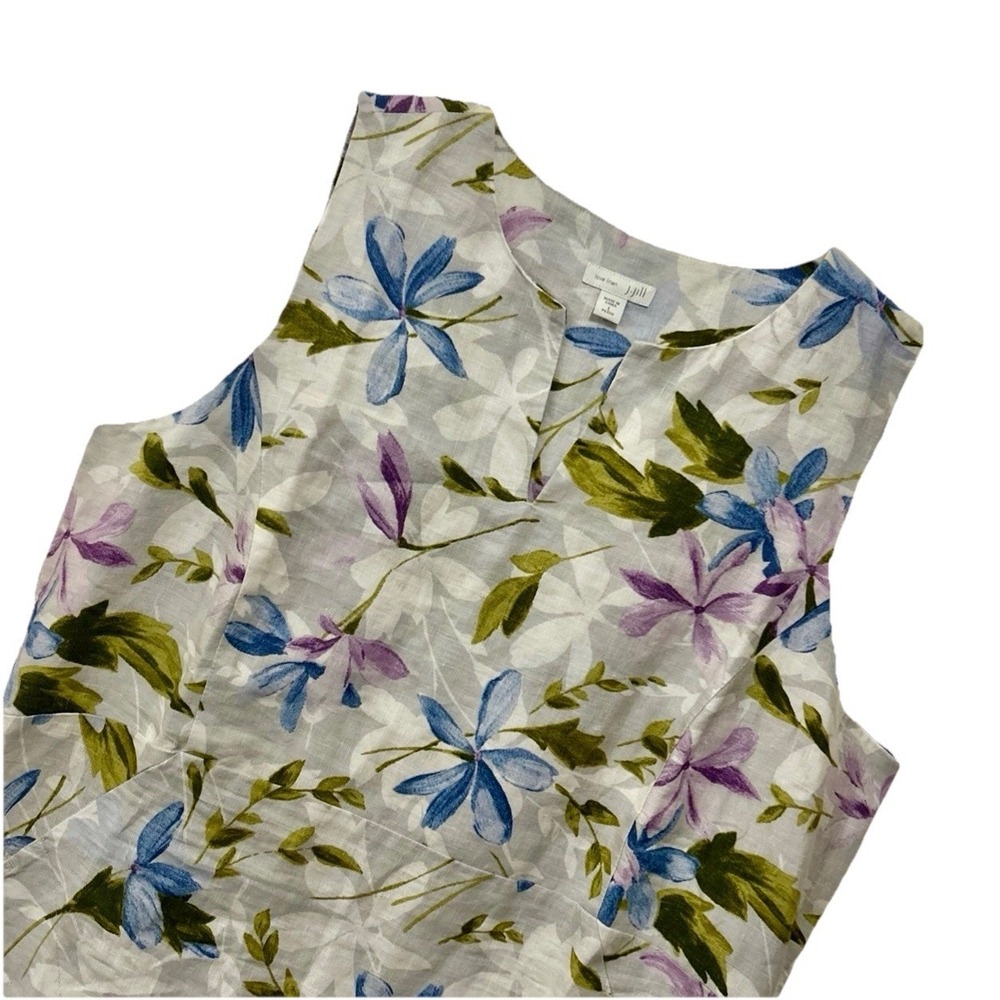 J.Jill Love Linen Floral Shift Dress Womens Petite L Sleeveless Pockets Summer - Picture 3 of 10